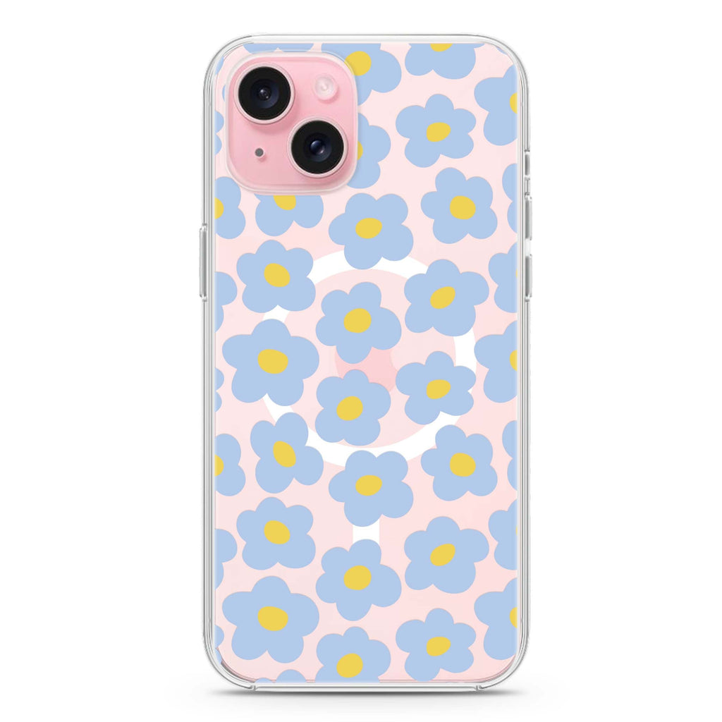 Flowers Pattern iPhone 15 Plus Magsafe 兼容水晶透明保護殼