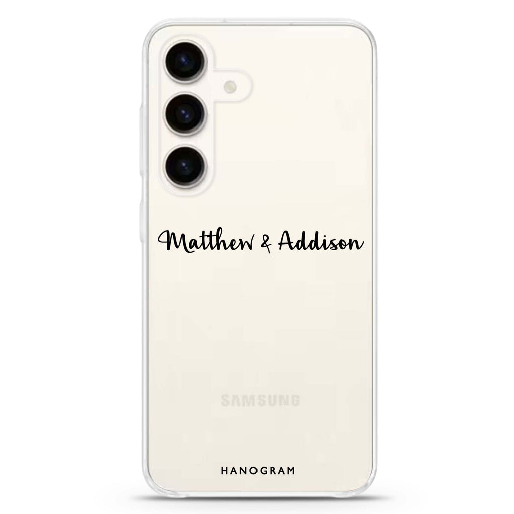 Me & You Samsung Galaxy S26/S25/S24 可加名字水晶透明保護殼正面展示