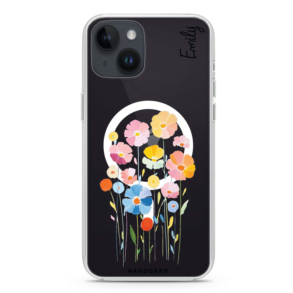 Floral Elegance iPhone 14 Plus Magsafe 兼容水晶透明保護殼