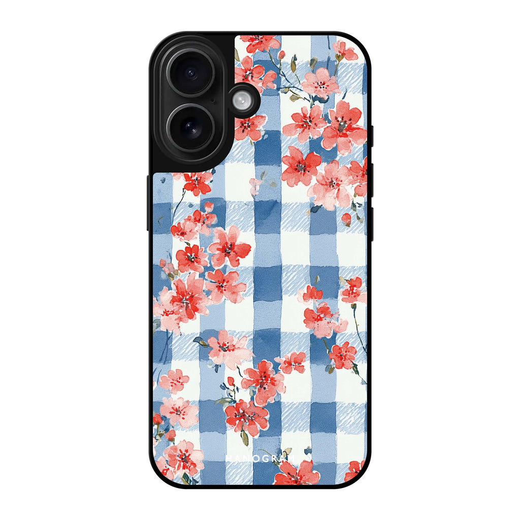 Reflective iPhone 16 Mirror Case –Gingham Bloom Design