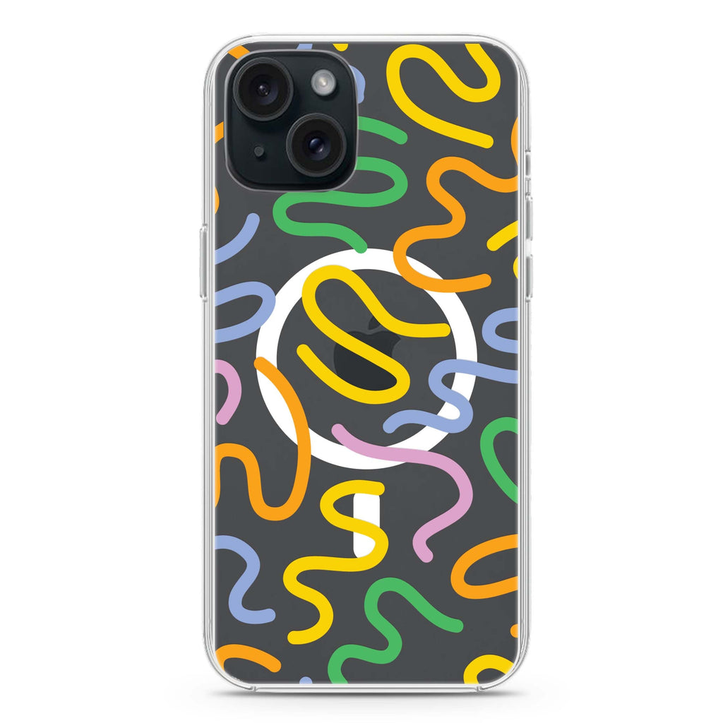 Abstract Doodles iPhone 15 Magsafe 兼容水晶透明保護殼