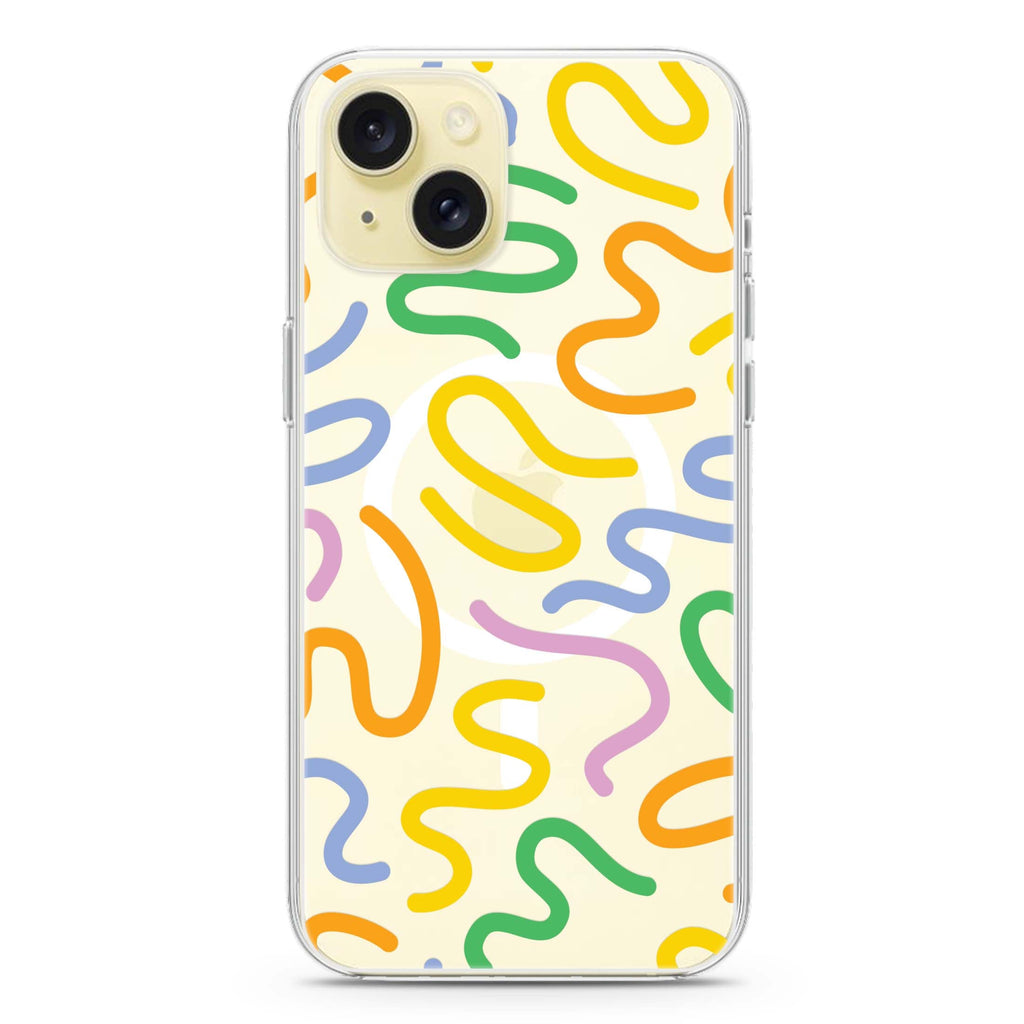 Abstract Doodles iPhone 15 Plus Magsafe 兼容水晶透明保護殼