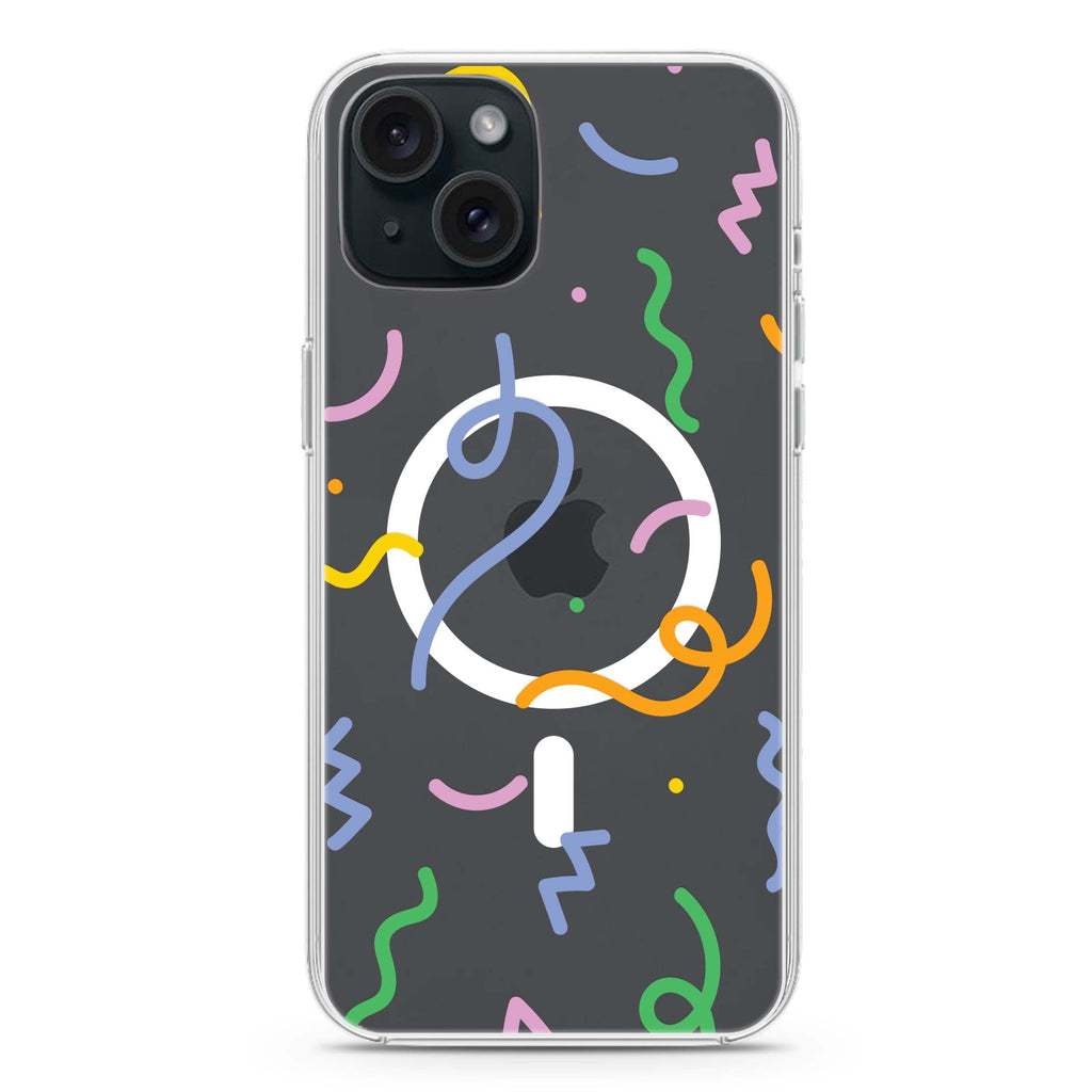 Abstract Doodles iPhone 15 Plus Magsafe 兼容水晶透明保護殼