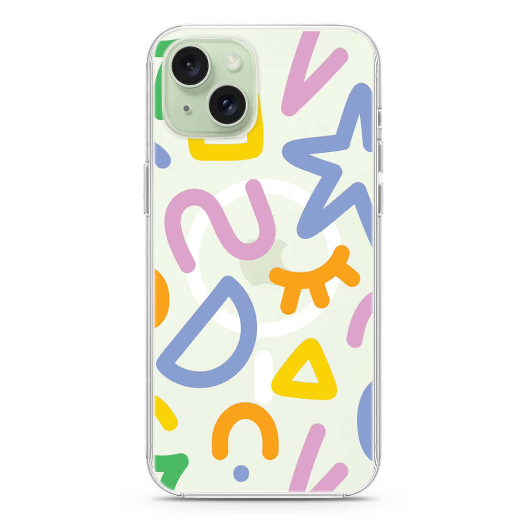 Abstract Doodles iPhone 15 Magsafe 兼容水晶透明保護殼