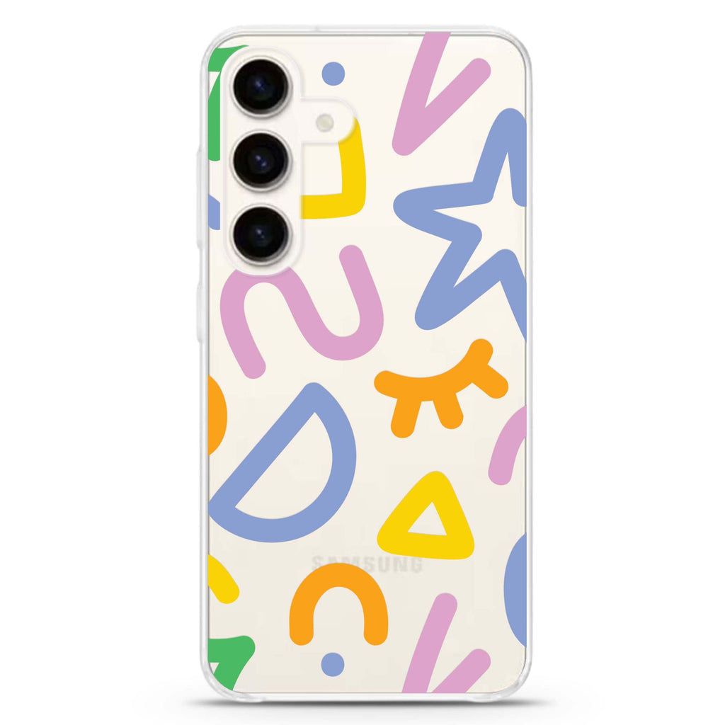 Abstract Doodles Samsung Galaxy S26/S25/S24 水晶透明保護殼正面展示
