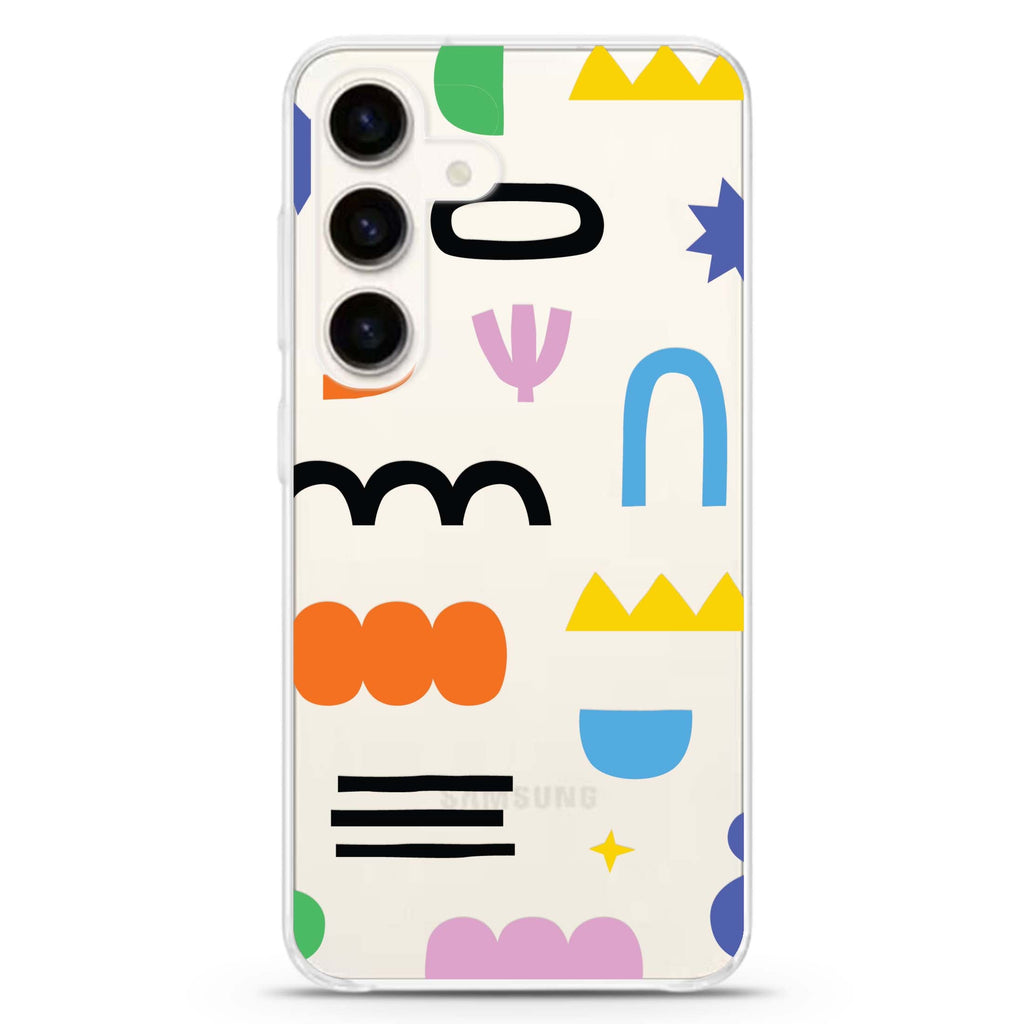 Abstract Doodles Pattern Samsung Galaxy S26/S25/S24 水晶透明保護殼正面展示