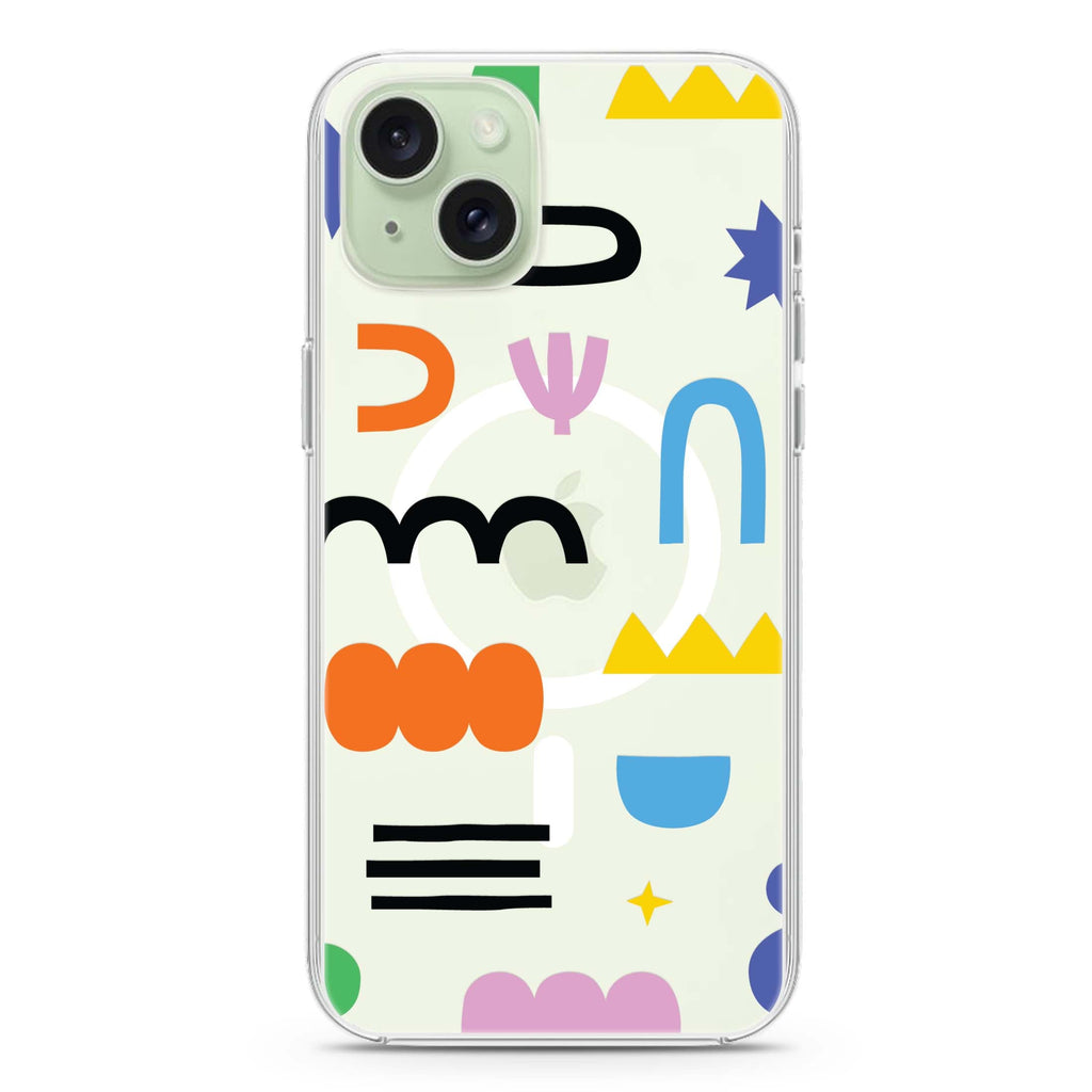 Abstract Doodles Pattern iPhone 15 Plus Magsafe 兼容水晶透明保護殼