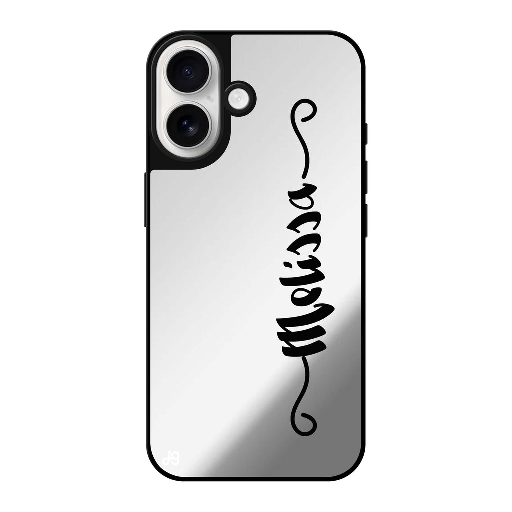 Reflective iPhone 16 Mirror Case –Casual Vertical Name Design