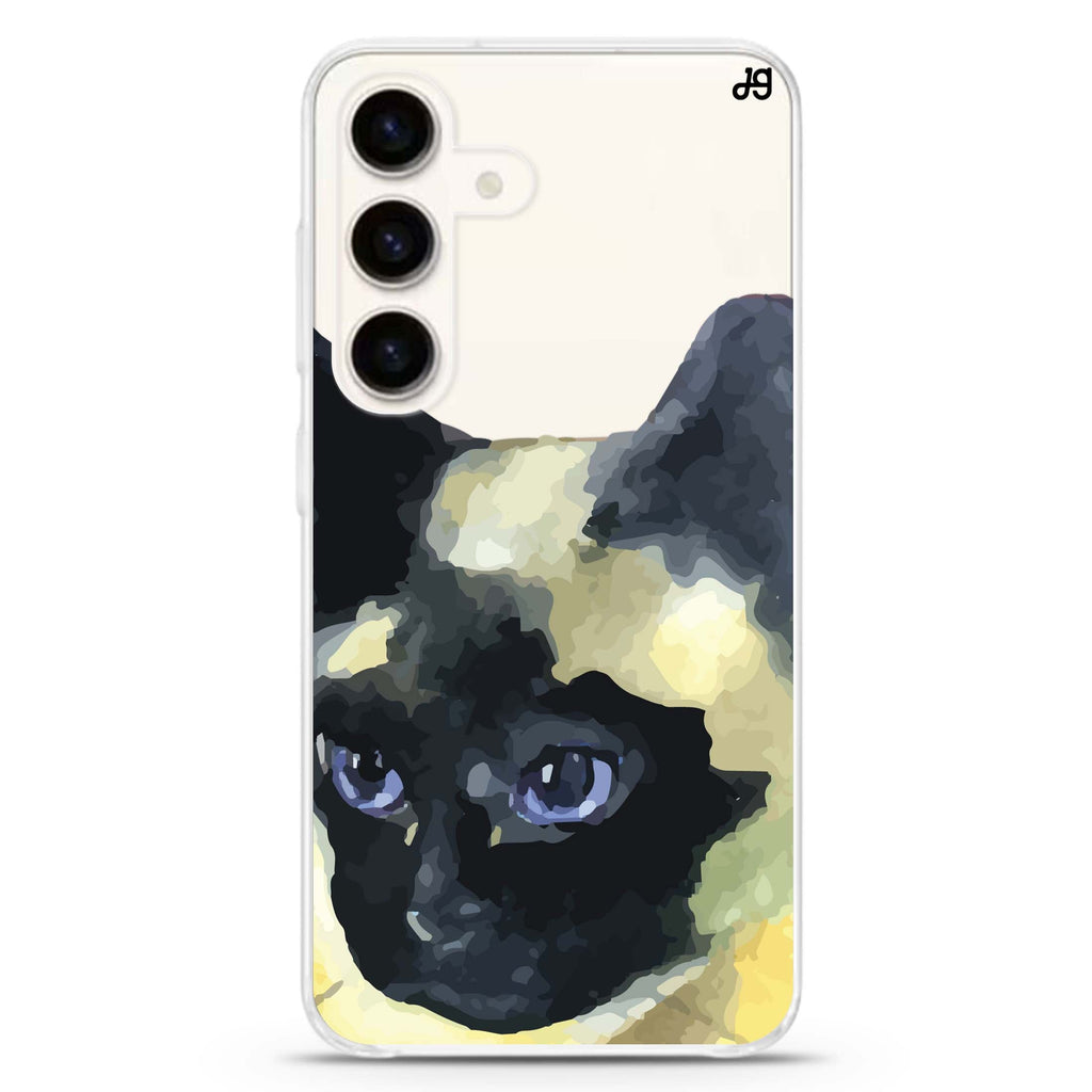 Watercolour Cat Samsung Galaxy S26/S25/S24 水晶透明保護殼正面展示