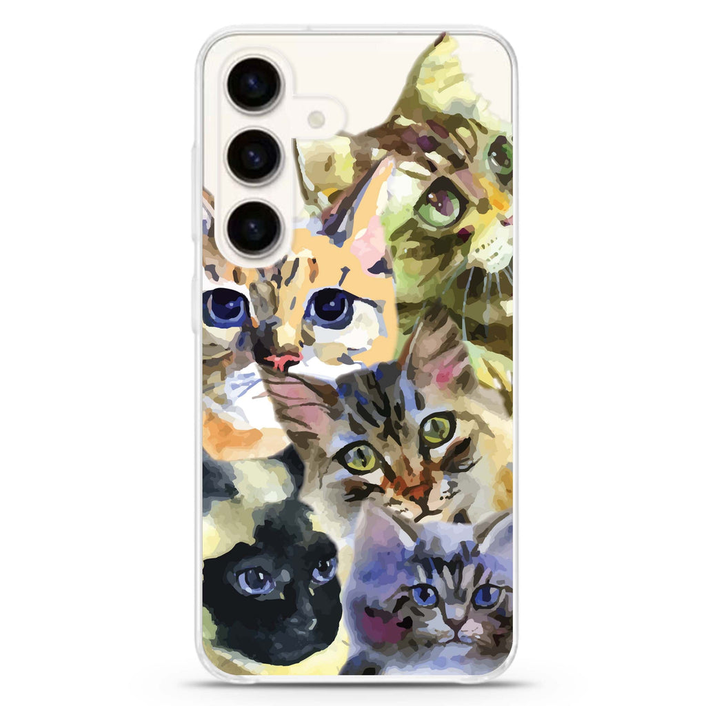 Watercolour Cat Samsung Galaxy S26/S25/S24 水晶透明保護殼正面展示