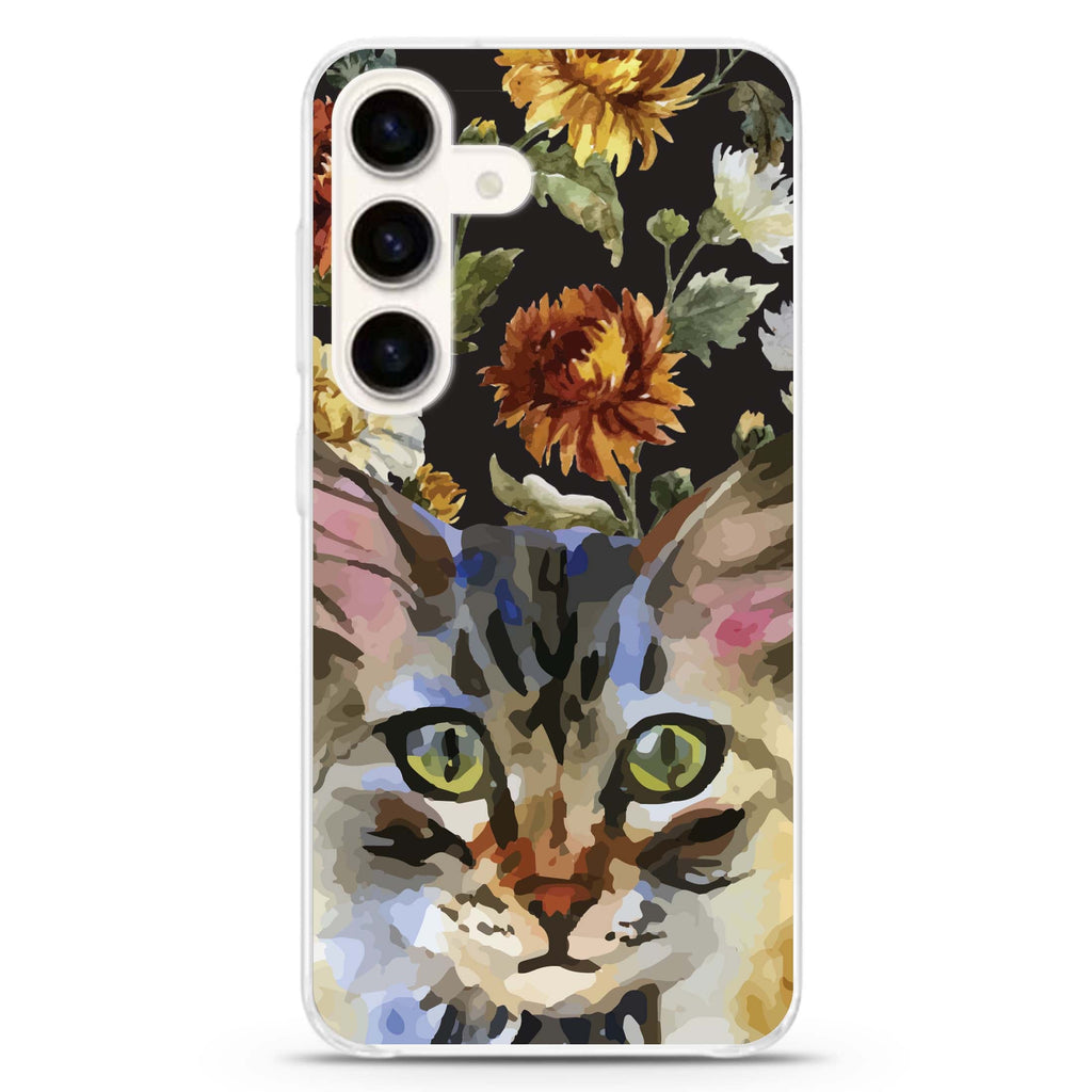 Watercolour Cat Samsung Galaxy S26/S25/S24 水晶透明保護殼正面展示