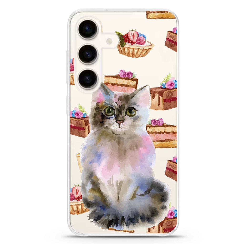Watercolour Cat Samsung Galaxy S26/S25/S24 水晶透明保護殼正面展示