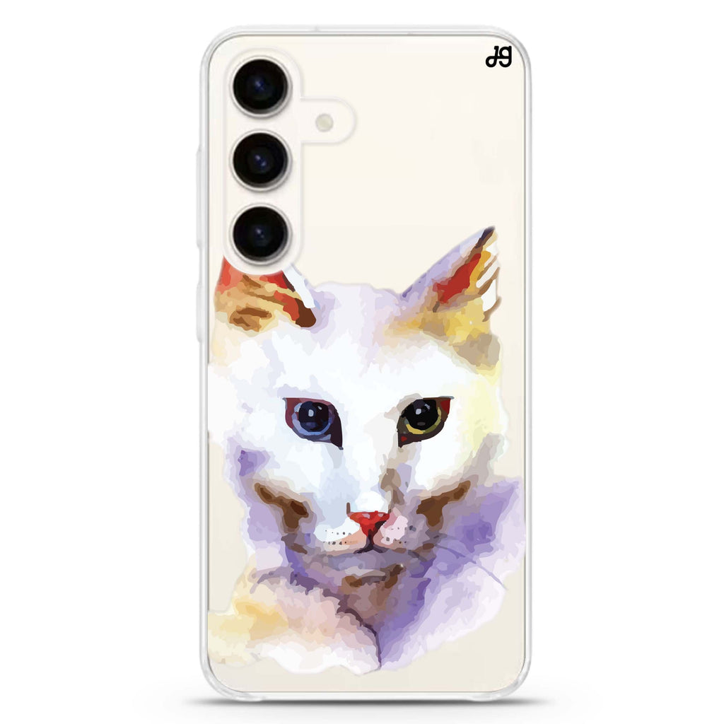 Watercolour Cat Samsung Galaxy S26/S25/S24 水晶透明保護殼正面展示
