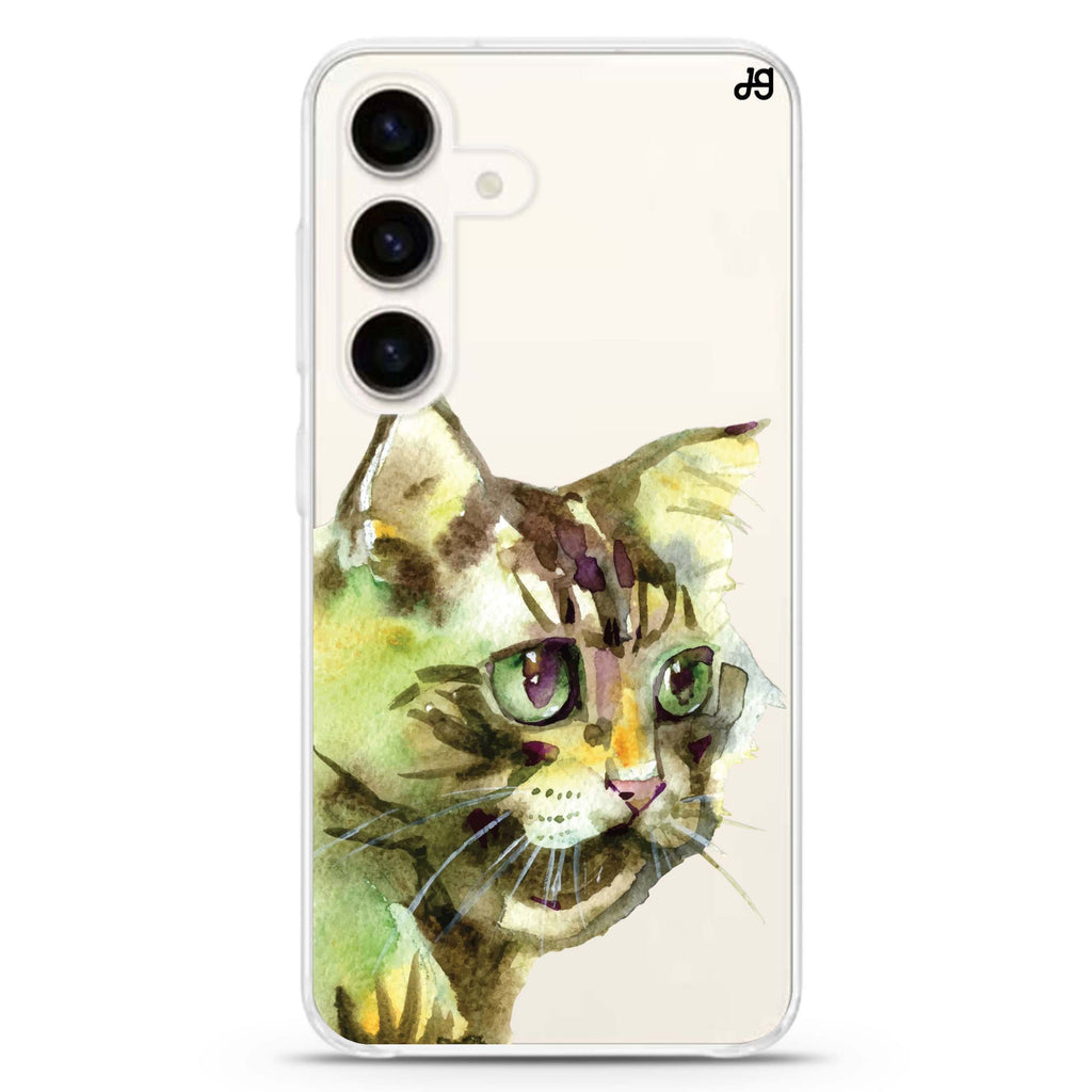 Watercolour Cat Samsung Galaxy S26/S25/S24 水晶透明保護殼正面展示