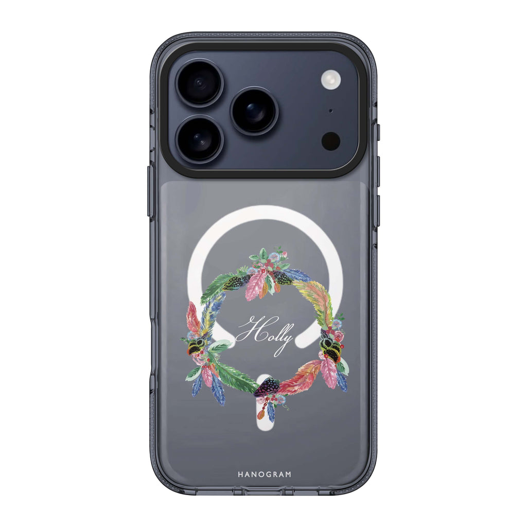 Watercolour Feather iPhone 17 Pro Max MagSafe 水晶透明保護殼 鳥圖案設計 可自訂名字 圖1