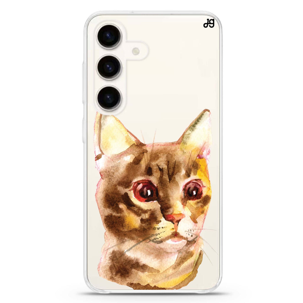 Watercolour Cat Samsung Galaxy S26/S25/S24 水晶透明保護殼正面展示