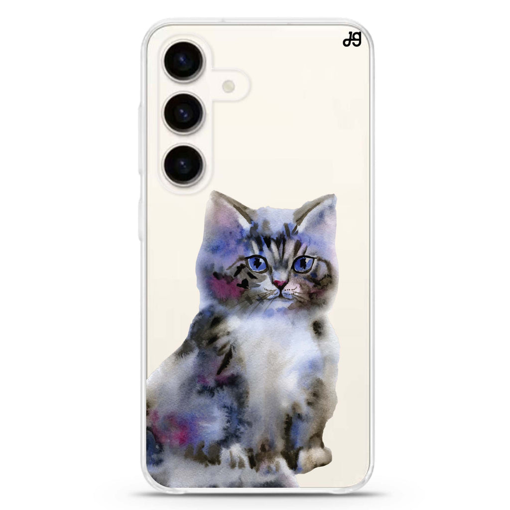 Watercolour Cat Samsung Galaxy S26/S25/S24 水晶透明保護殼正面展示