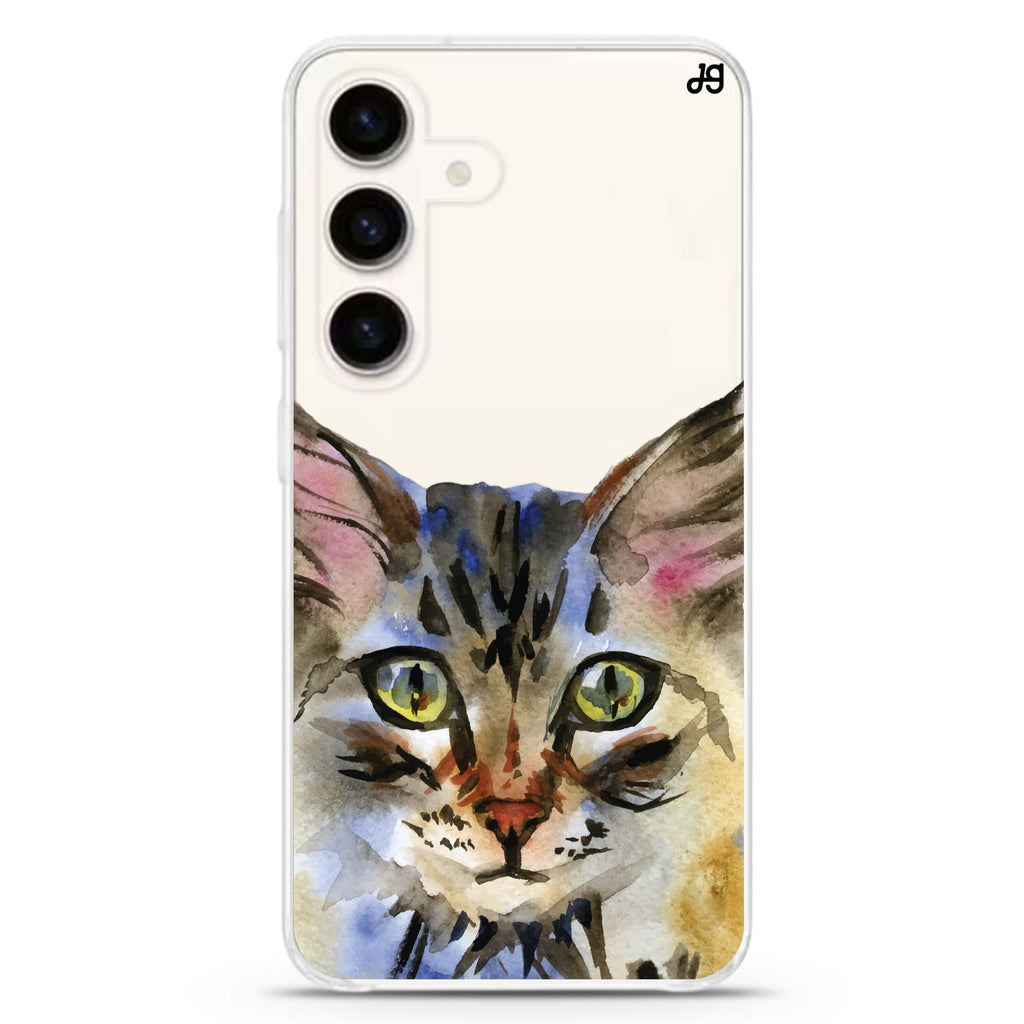 Watercolour Cat Samsung Galaxy S26/S25/S24 水晶透明保護殼正面展示