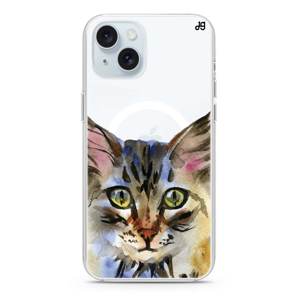 Watercolour Cat iPhone 15 Magsafe 兼容水晶透明保護殼