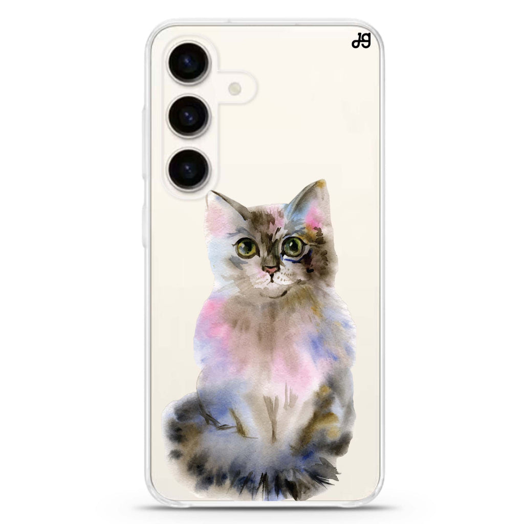 Watercolour Cat Samsung Galaxy S26/S25/S24 水晶透明保護殼正面展示