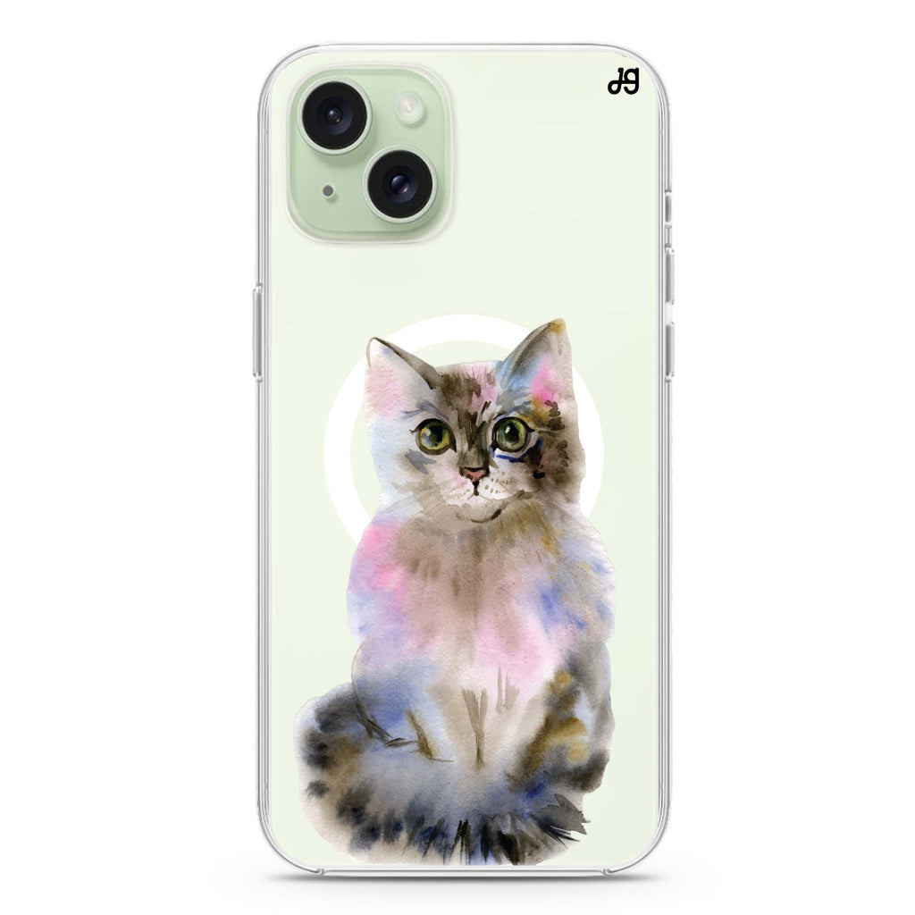 Watercolour Cat iPhone 15 Magsafe 兼容水晶透明保護殼