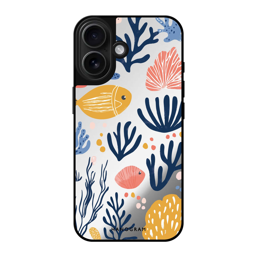 Reflective iPhone 16 Mirror Case –Coral Cutouts Design