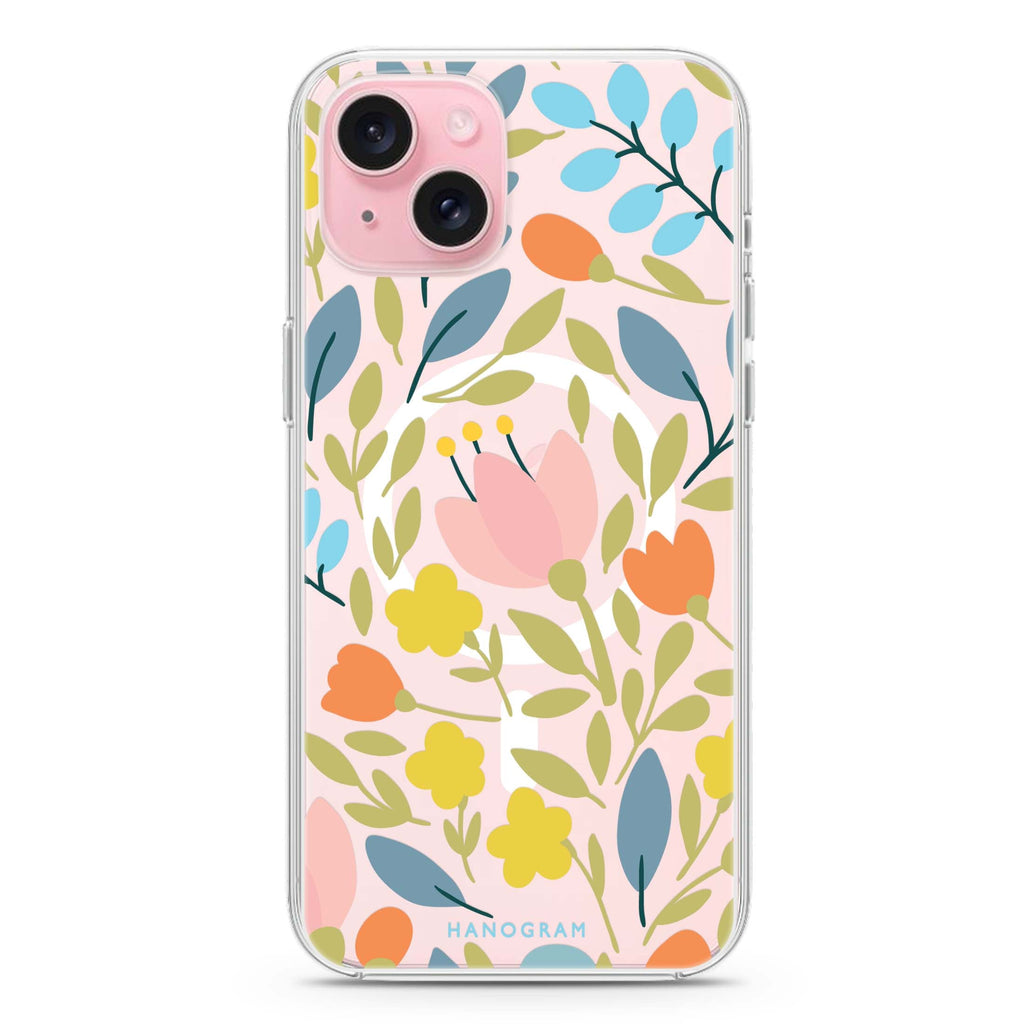 Floral iPhone 15 Plus Magsafe 兼容水晶透明保護殼