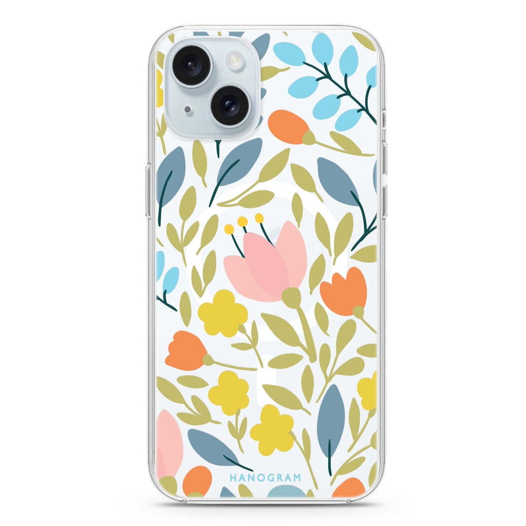 Floral iPhone 15 Magsafe 兼容水晶透明保護殼