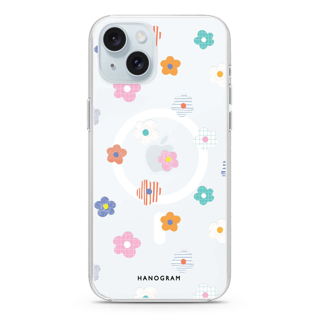 Floral Pattern iPhone 15 Plus Magsafe 兼容水晶透明保護殼