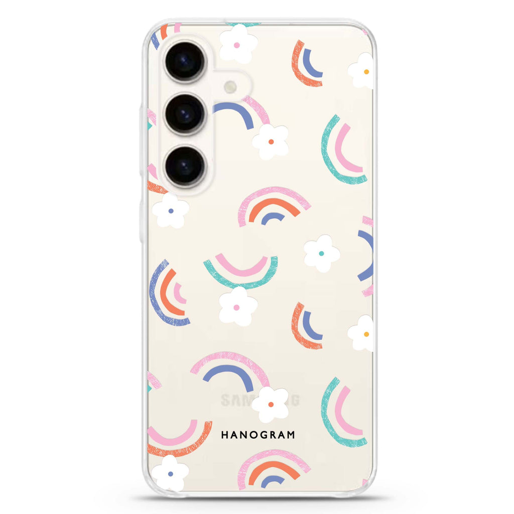 Rainbow Floral Samsung Galaxy S26/S25/S24 水晶透明保護殼正面展示