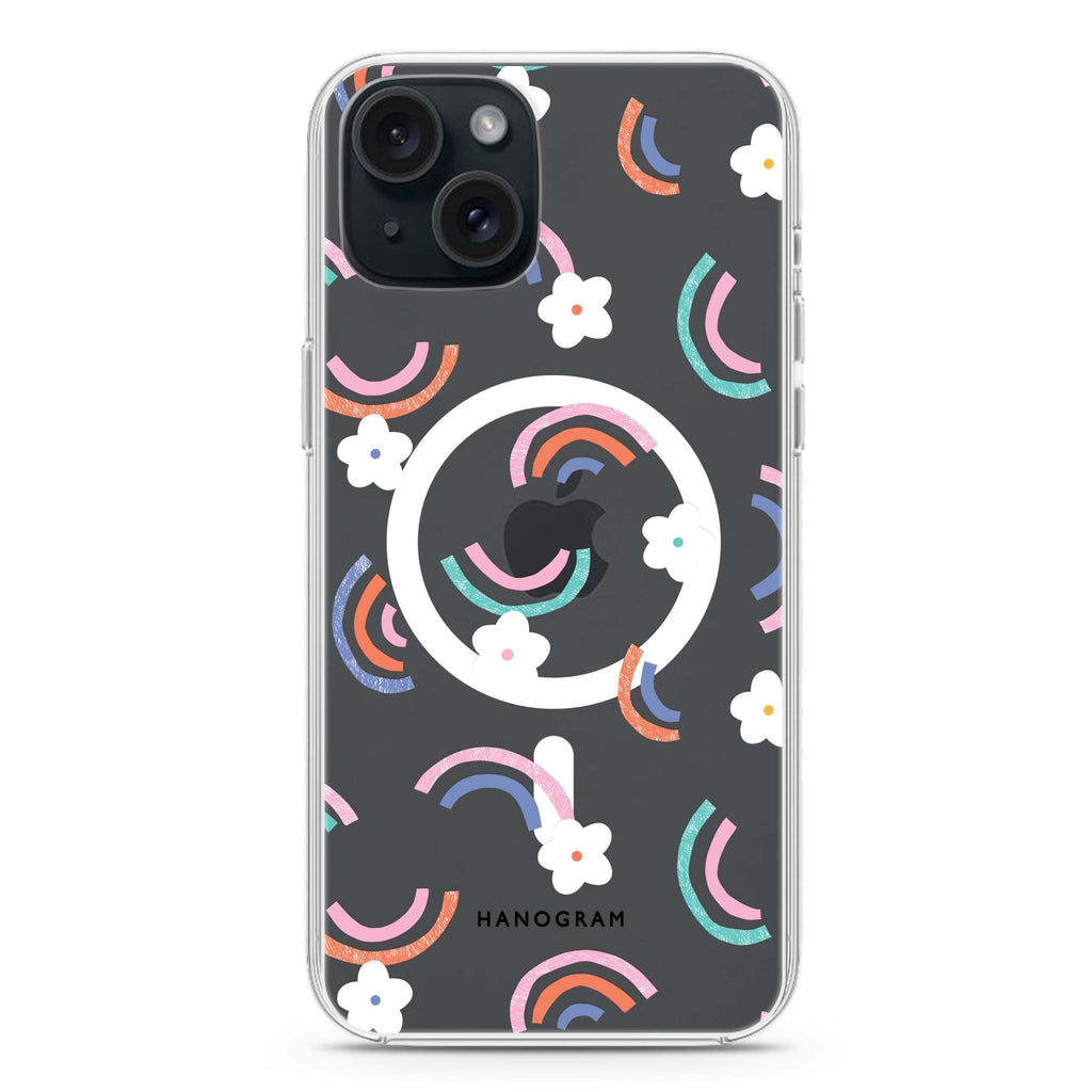Rainbow Floral iPhone 15 Plus Magsafe 兼容水晶透明保護殼