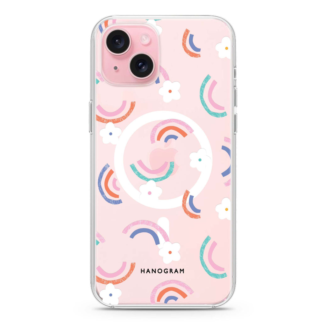 Rainbow Floral iPhone 15 Magsafe 兼容水晶透明保護殼