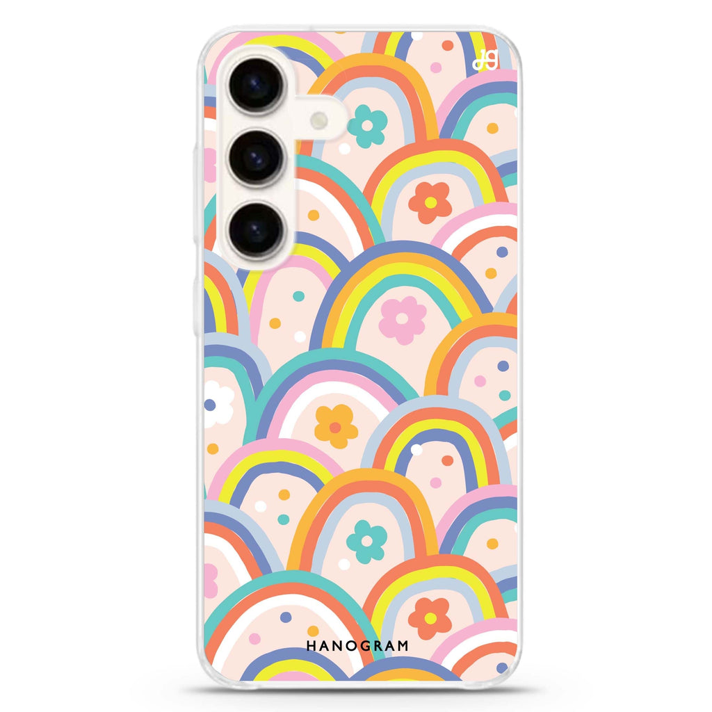Colourful Rainbow Floral Samsung Galaxy S26/S25/S24 水晶透明保護殼正面展示