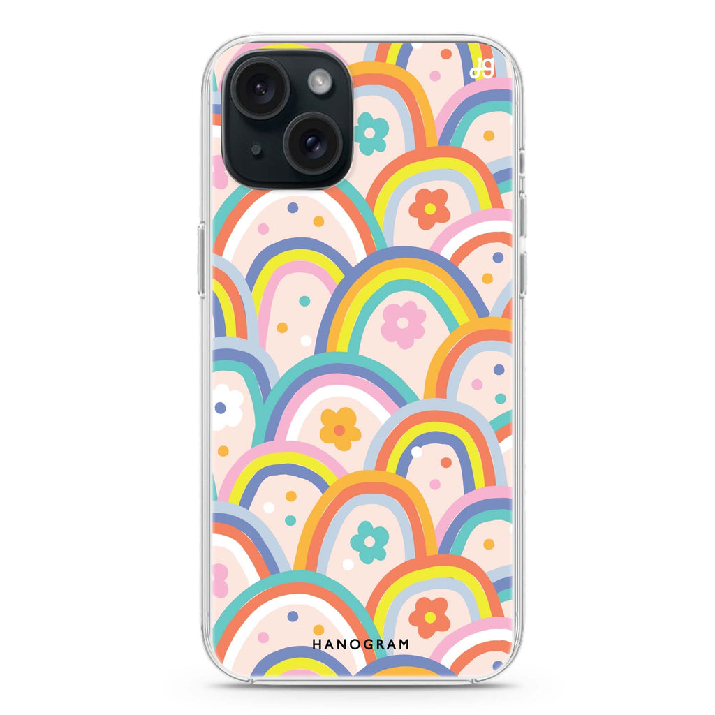 Colourful Rainbow Floral iPhone 15 水晶透明保護殼