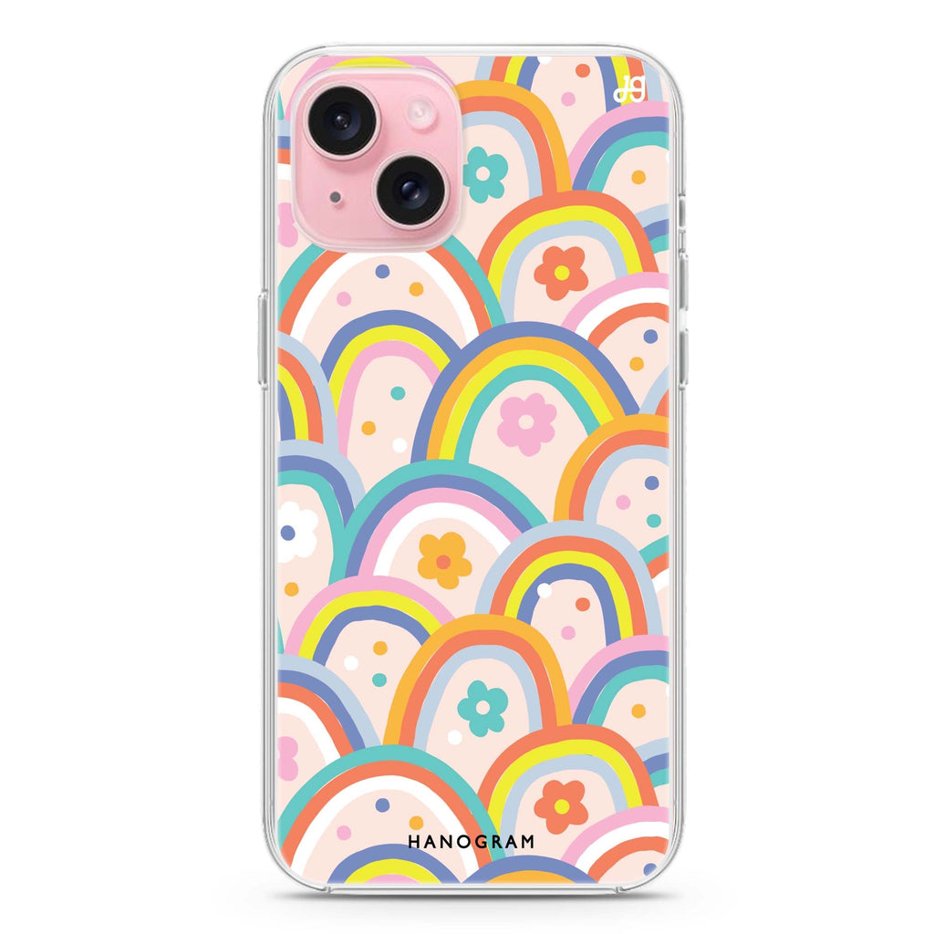 Colourful Rainbow Floral iPhone 15 Plus Magsafe 兼容水晶透明保護殼