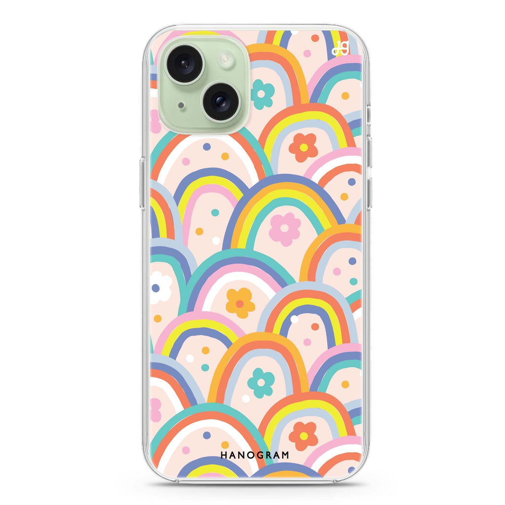 Colourful Rainbow Floral iPhone 15 plus 水晶透明保護殼