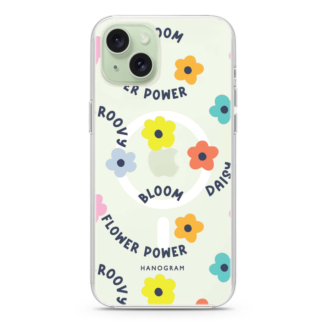 Flower Power iPhone 15 Magsafe 兼容水晶透明保護殼