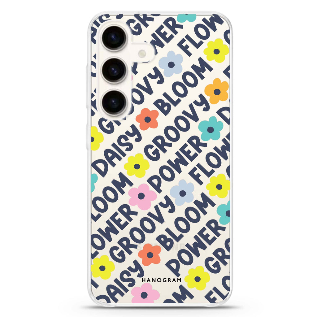 Groovy Flower Samsung Galaxy S26/S25/S24 水晶透明保護殼正面展示