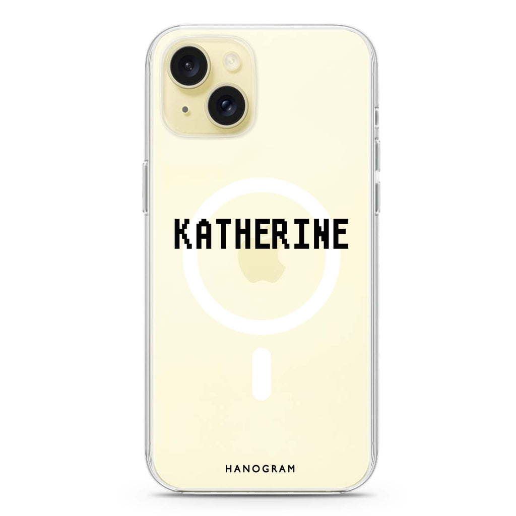 Pixel Custom Name iPhone 15 Plus Magsafe 兼容水晶透明保護殼