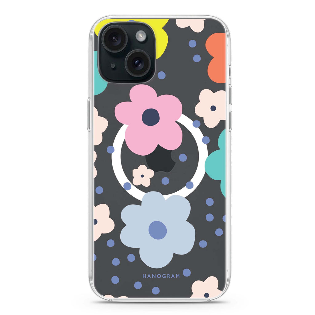 Cute Flower iPhone 15 Plus Magsafe 兼容水晶透明保護殼