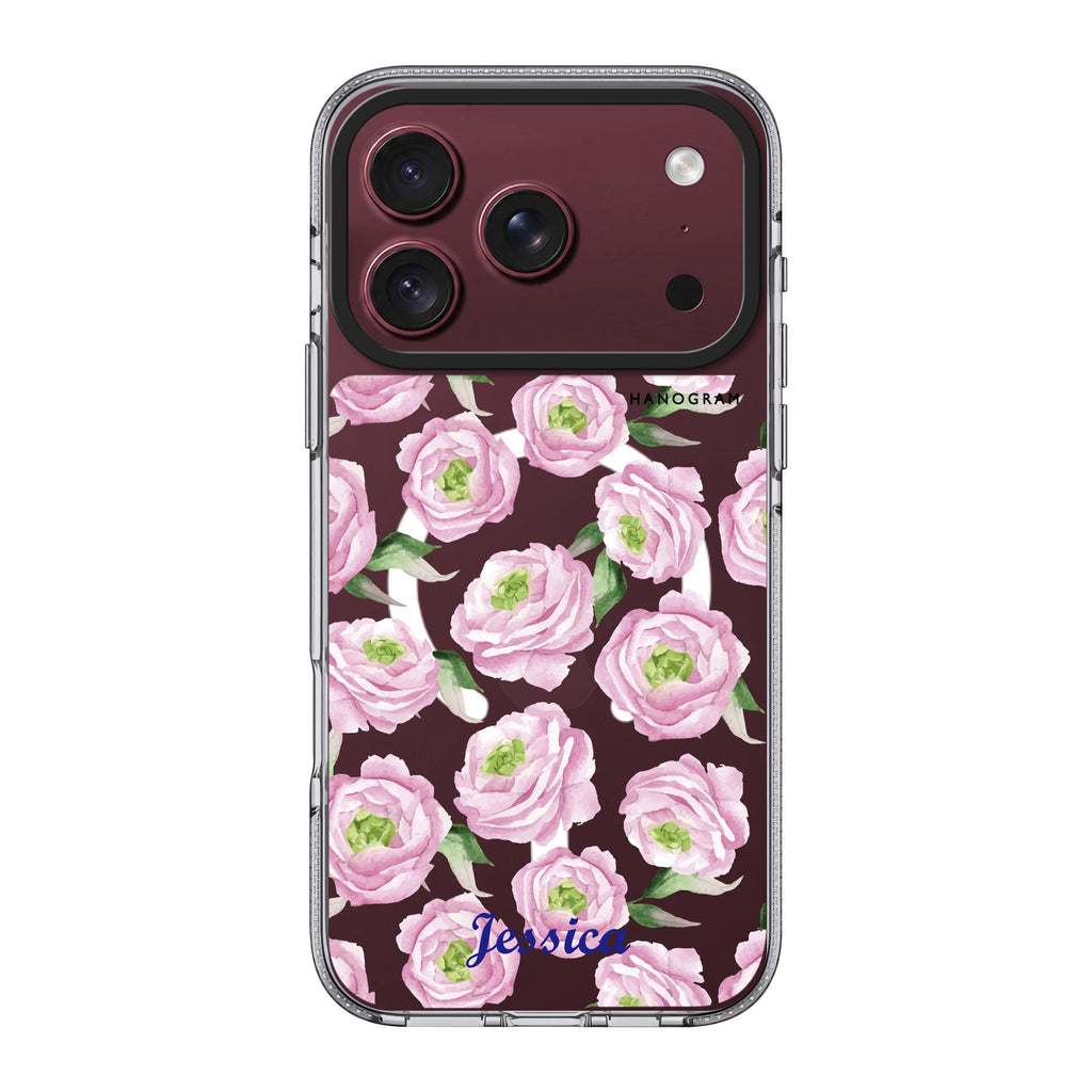 Watercolor pink floral 水晶透明保護殼