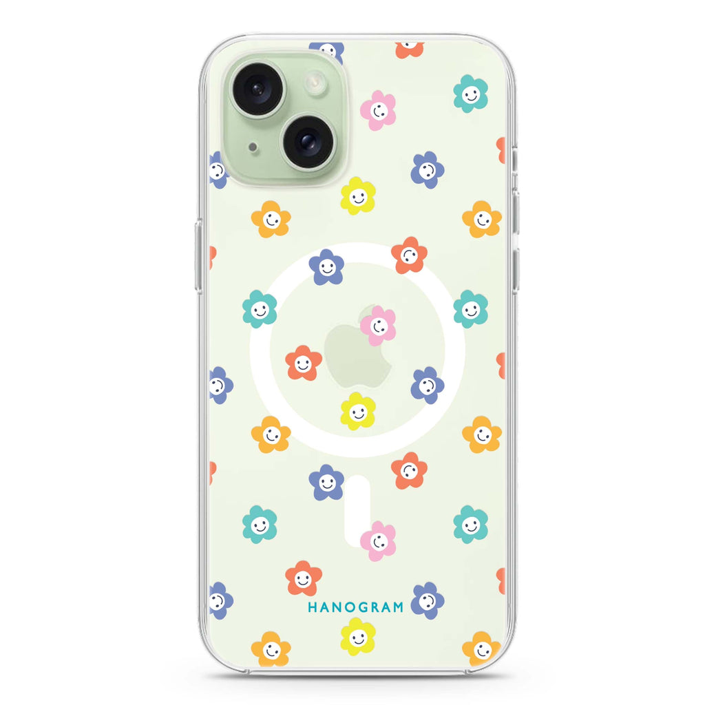Little Smile Flowers iPhone 15 Plus Magsafe 兼容水晶透明保護殼