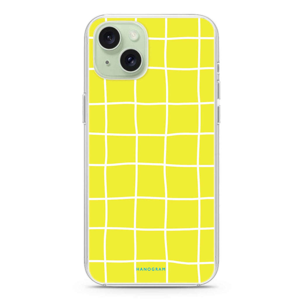 Yellow Checked Pattern iPhone 15 Magsafe 兼容水晶透明保護殼
