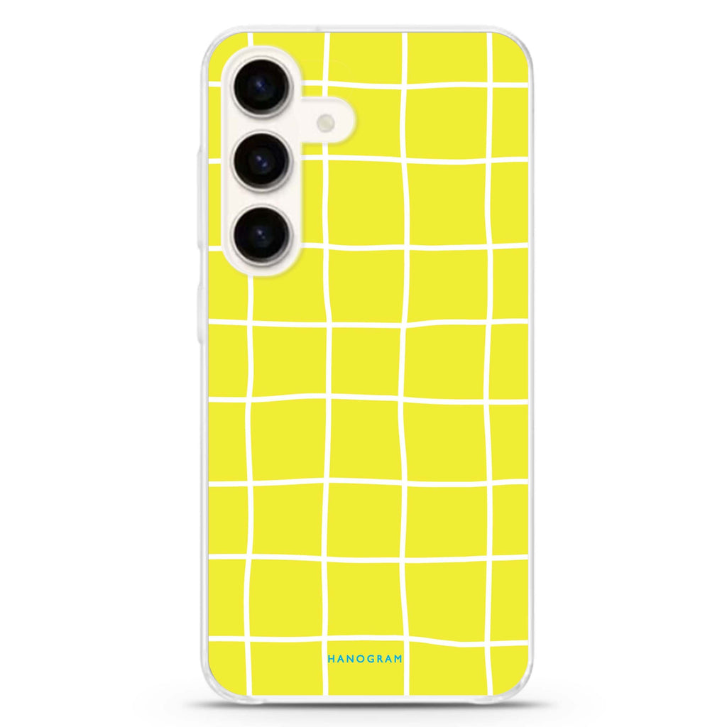 Yellow Checked Pattern Samsung Galaxy S26/S25/S24 水晶透明保護殼正面展示