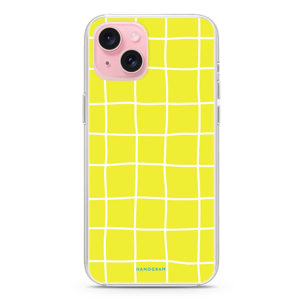 Yellow Checked Pattern iPhone 15 Plus Magsafe 兼容水晶透明保護殼