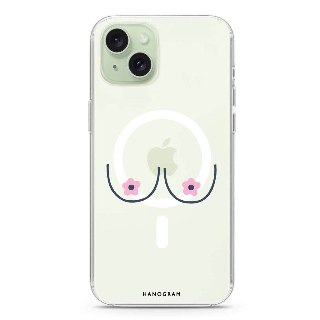 Floral Breast iPhone 15 Magsafe 兼容水晶透明保護殼