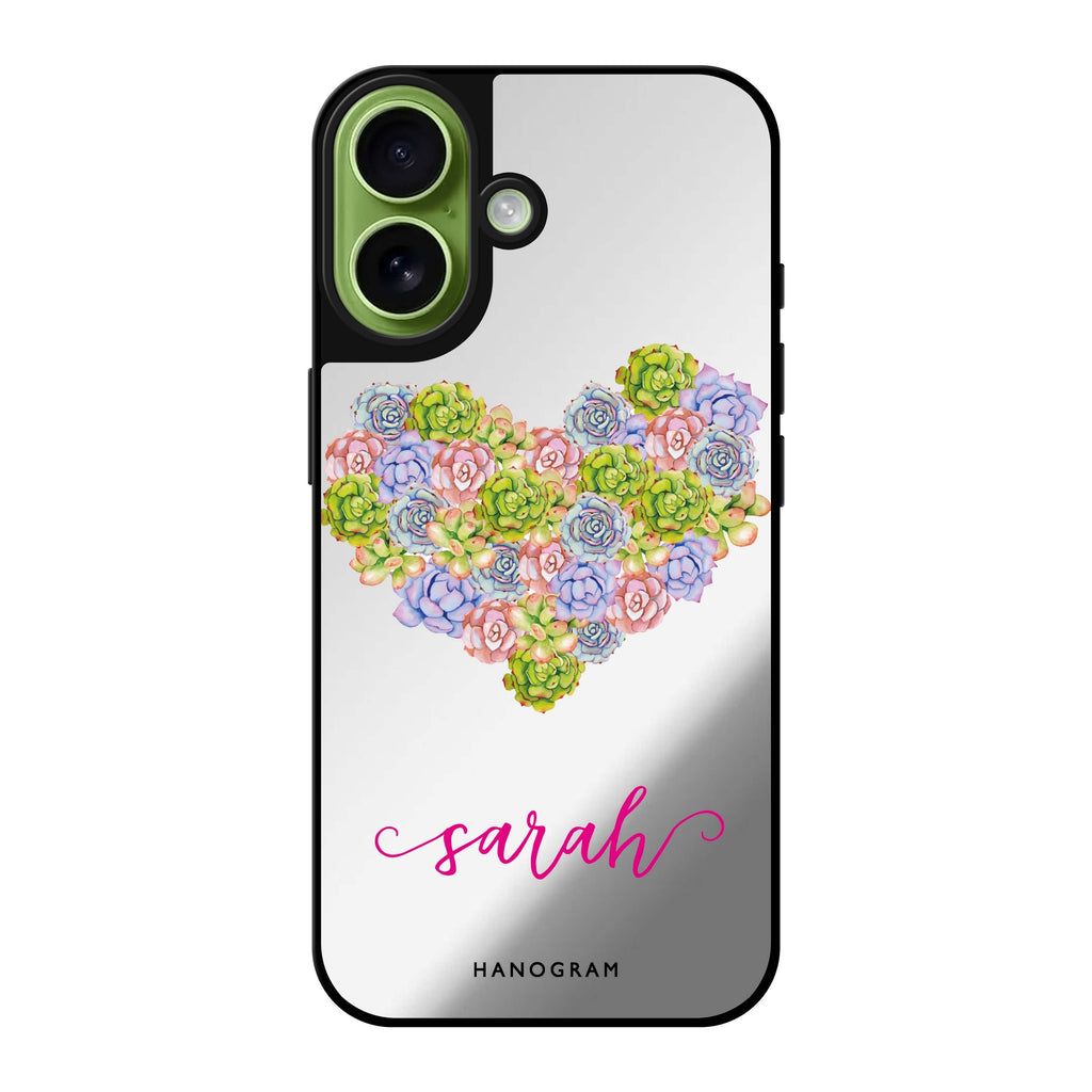 Reflective iPhone 16 Mirror Case –Floral Heart Design