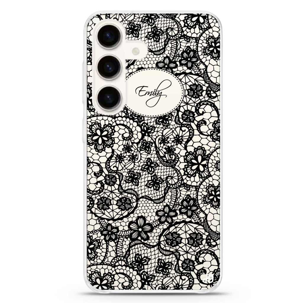 My Floral Lace Samsung Galaxy S26/S25/S24 可加名字水晶透明保護殼正面展示