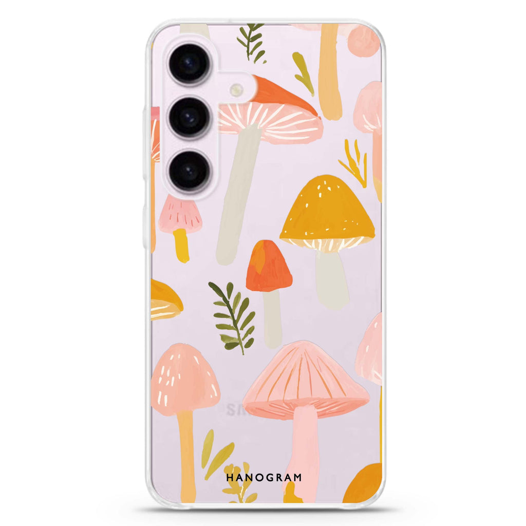 Blushing Mushrooms Samsung Galaxy S26/S25/S24 水晶透明保護殼正面展示