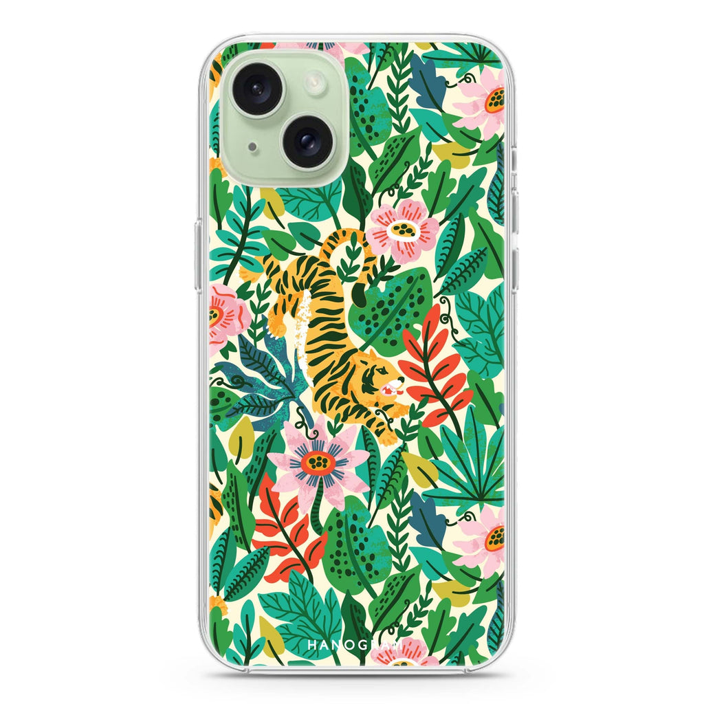 Tiger & Floral iPhone 15 Plus Magsafe 兼容水晶透明保護殼